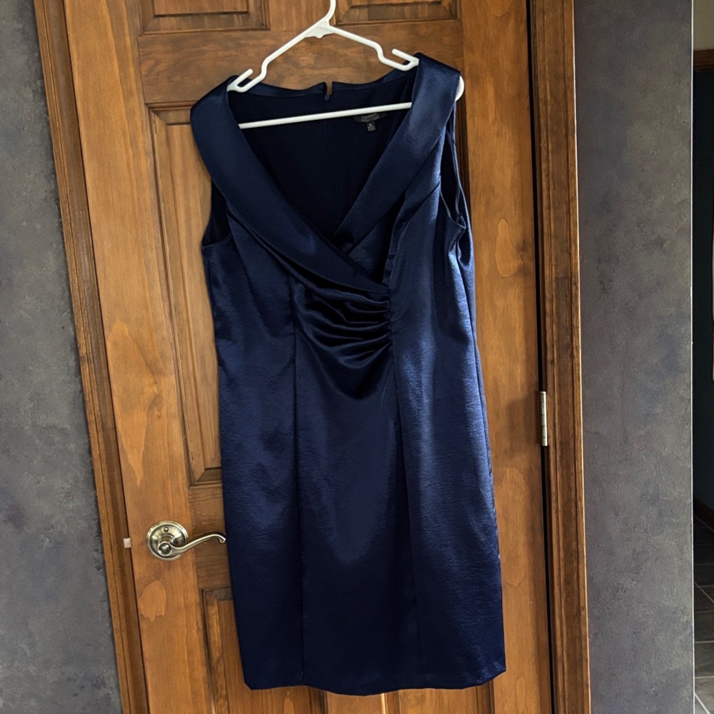 dressbarn Navy Satin Cowl-Neck Midi Dress